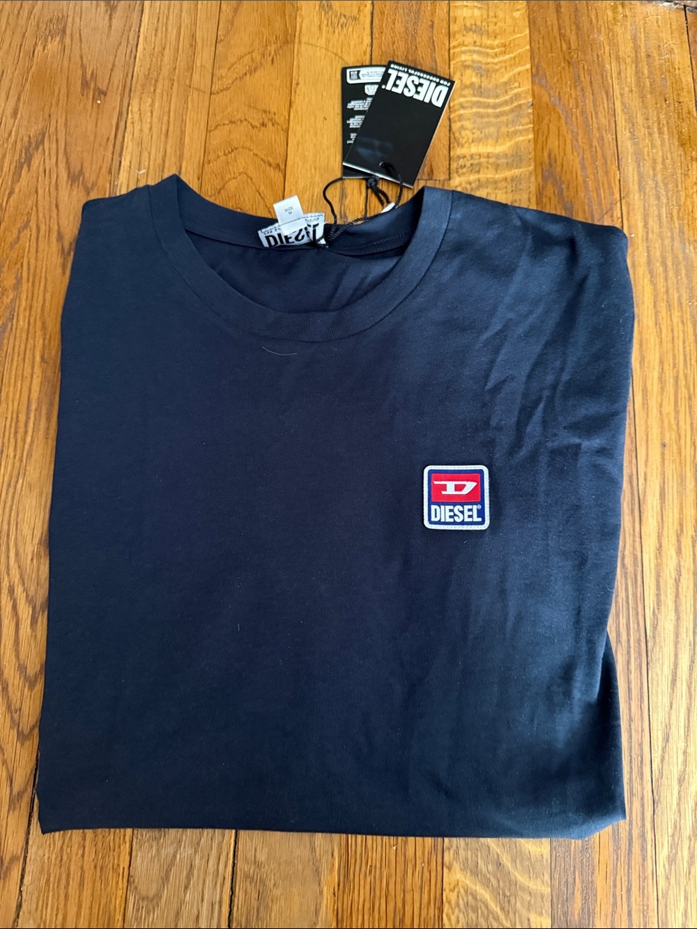 Diesel Black Short-Sleeve Tee with Red & White Logo Patch
